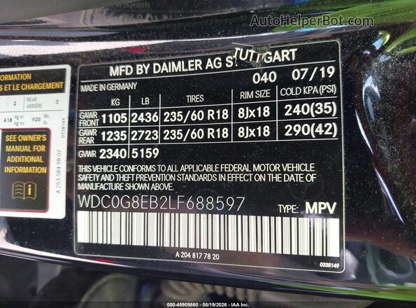 WDC0G8EB2LF688597 2020 MERCEDES-BENZ GLC 300 Black Вид підкапотного простору