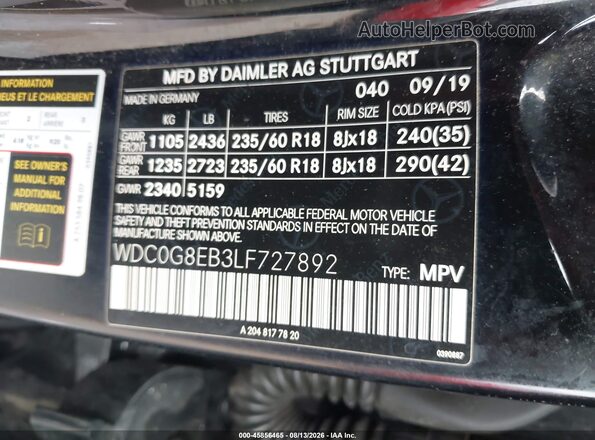 WDC0G8EB3LF727892 2020 MERCEDES-BENZ GLC 300 Black ძრავის განყოფილების ხედი