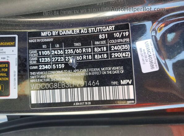 WDC0G8EB3LF751464 2020 MERCEDES-BENZ GLC-CLASS Black Vista de la etiqueta del VIN