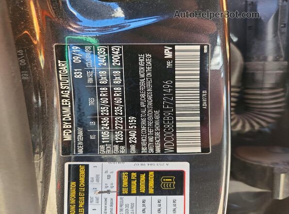 WDC0G8EB9LF721496 2020 MERCEDES-BENZ GLC-CLASS Gray Вид наклейки з VIN-кодом
