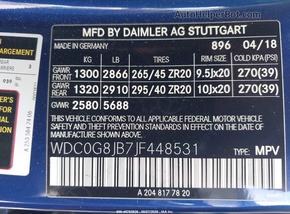 WDC0G8JB7JF448531 2018 MERCEDES-BENZ AMG GLC 63 Синий Вид подкапотного пространства