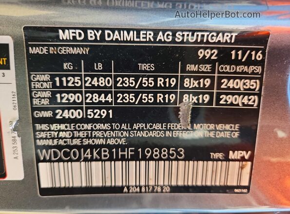 WDC0J4KB1HF198853 2017 MERCEDES-BENZ GLC-CLASS Gray 