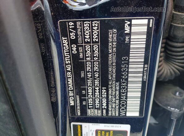 WDC0J4KB3KF663513 2019 MERCEDES-BENZ GLC-CLASS Black VIN კოდის სტიკერის ხედი
