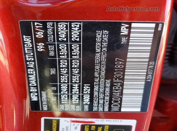 WDC0J4KB4JF301897 2018 MERCEDES-BENZ GLC-CLASS Red Widok wnętrza 360 stopni