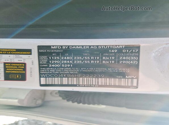 WDC0J4KB6HF222239 2017 MERCEDES-BENZ GLC-CLASS White Widok wnętrza 360 stopni