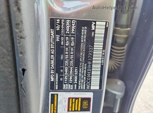 WDC0J4KB9HF179337 2017 MERCEDES-BENZ GLC-CLASS Gray VIN կոդի պիտակի տեսք