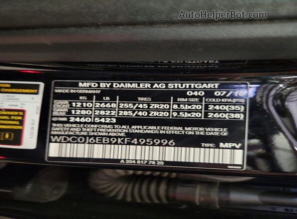 WDC0J6EB9KF495996 2019 MERCEDES-BENZ GLC-CLASS Black 360 interior view
