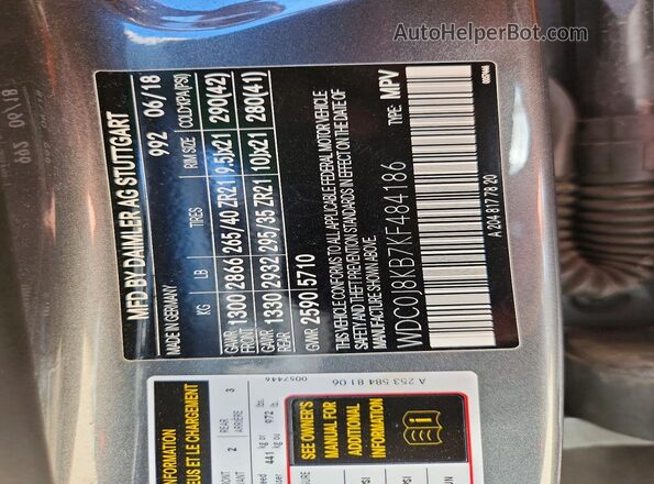 WDC0J8KB7KF484186 2019 MERCEDES-BENZ GLC-CLASS Gray Widok naklejki z numerem VIN