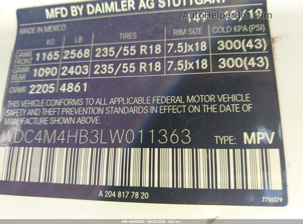 WDC4M4HB3LW011363 2020 MERCEDES-BENZ GLB-CLASS Белый Вид подкапотного пространства