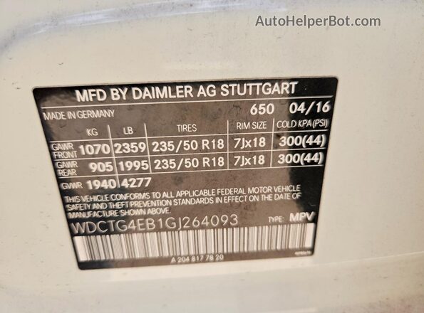 WDCTG4EB1GJ264093 2016 MERCEDES-BENZ GLA Белый Вид подкапотного пространства