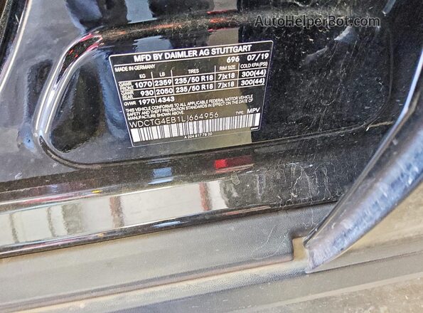 WDCTG4EB1LJ664956 2020 MERCEDES-BENZ GLA Черный Вид наклейки с VIN-кодом