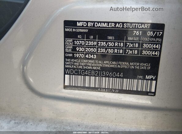 WDCTG4EB2JJ396044 2018 MERCEDES-BENZ GLA 250 Серебряный Вид подкапотного пространства