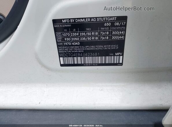 WDCTG4EB4JJ423681 2018 MERCEDES-BENZ GLA 250 White Widok komory silnika