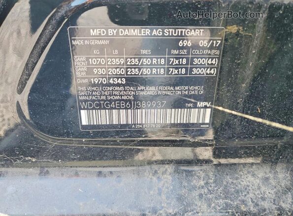 WDCTG4EB6JJ389937 2018 MERCEDES-BENZ GLA Black VIN sticker view