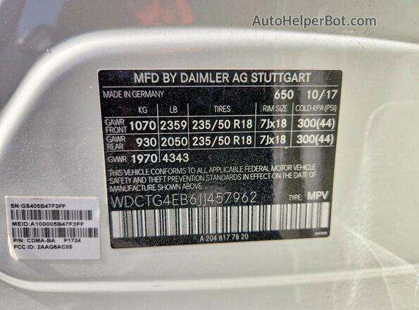 WDCTG4EB6JJ457962 2018 MERCEDES-BENZ GLA Белый Вид подкапотного пространства