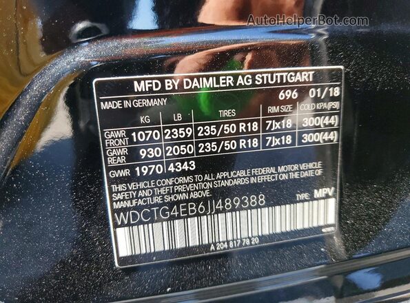 WDCTG4EB6JJ489388 2018 MERCEDES-BENZ GLA Черный Вид наклейки с VIN-кодом