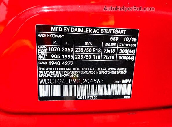 WDCTG4EB9GJ204563 2016 MERCEDES-BENZ GLA Red Սալոնի 360 աստիճան տեսք