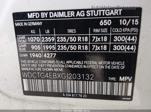 WDCTG4EBXGJ203132 2016 MERCEDES-BENZ GLA 250 White Vista del compartimento del motor