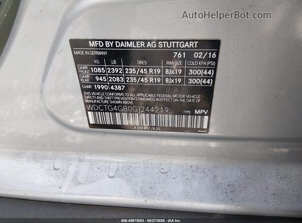 WDCTG4GB0GJ244219 2016 MERCEDES-BENZ GLA 250 Silver Вид підкапотного простору