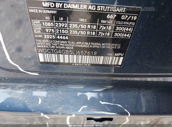 WDCTG4GB5LJ657618 2020 MERCEDES-BENZ GLA 250 Blue Вид підкапотного простору