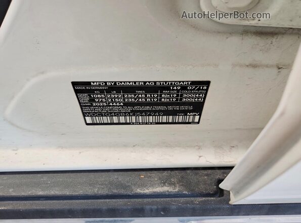 WDCTG4GB6KJ547949 2019 MERCEDES-BENZ GLA-CLASS White 