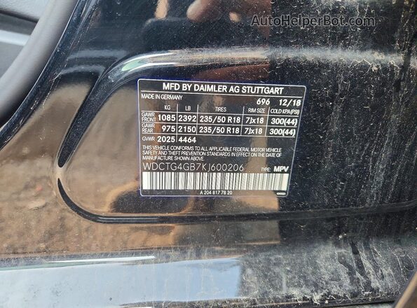 WDCTG4GB7KJ600206 2019 MERCEDES-BENZ GLA Черный Вид подкапотного пространства