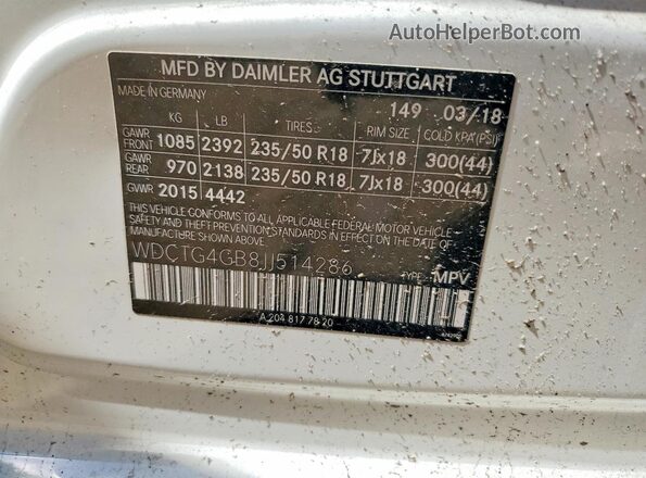 WDCTG4GB8JJ514286 2018 MERCEDES-BENZ GLA White Vista del compartimento del motor