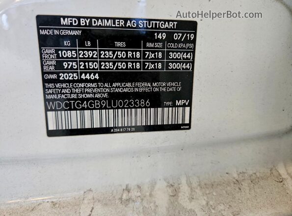 WDCTG4GB9LU023386 2020 MERCEDES-BENZ GLA White Շարժիչի բաժամունքի տեսք