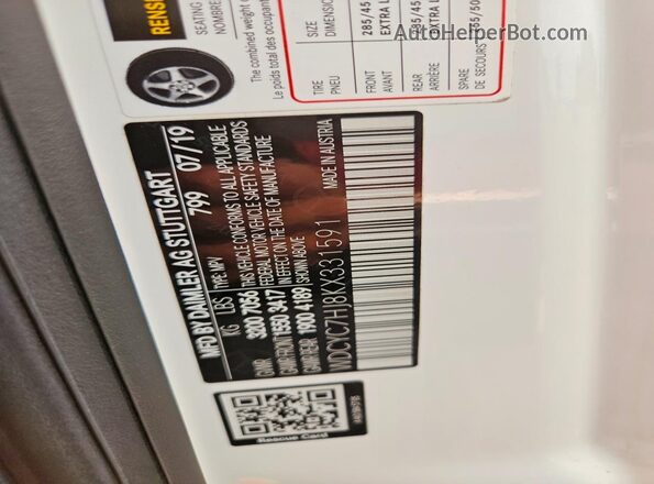 WDCYC7HJ8KX331591 2019 MERCEDES-BENZ G-CLASS White VIN sticker view