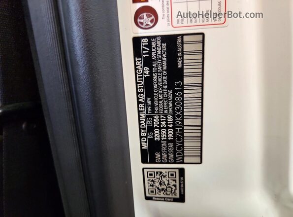 WDCYC7HJ9KX308613 2019 MERCEDES-BENZ G-CLASS White 360 interior view