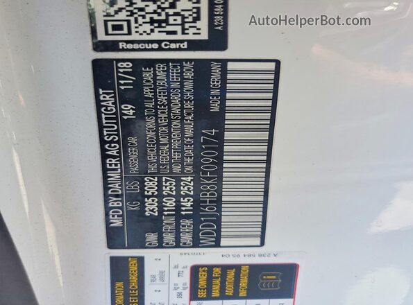 WDD1J6HB8KF090174 2019 MERCEDES-BENZ E Белый Вид подкапотного пространства