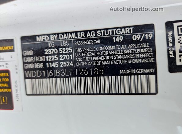 WDD1J6JB3LF126185 2020 MERCEDES-BENZ E White Vista del compartimento del motor