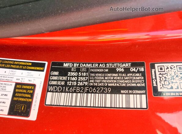 WDD1K6FB2JF062739 2018 MERCEDES-BENZ E Красный Вид подкапотного пространства