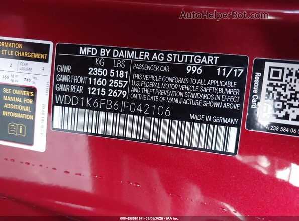WDD1K6FB6JF042106 2018 MERCEDES-BENZ E-CLASS Red Widok komory silnika