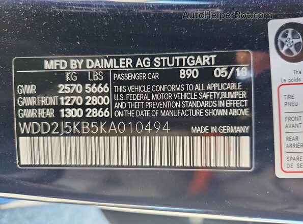 WDD2J5KB5KA010494 2019 MERCEDES-BENZ CLS-CLASS Blue Widok komory silnika