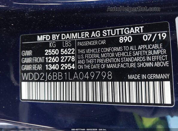 WDD2J6BB1LA049798 2020 MERCEDES-BENZ AMG CLS 53 Blue Շարժիչի բաժամունքի տեսք
