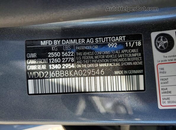 WDD2J6BB8KA029546 2019 MERCEDES-BENZ CLS-CLASS Серый Вид подкапотного пространства