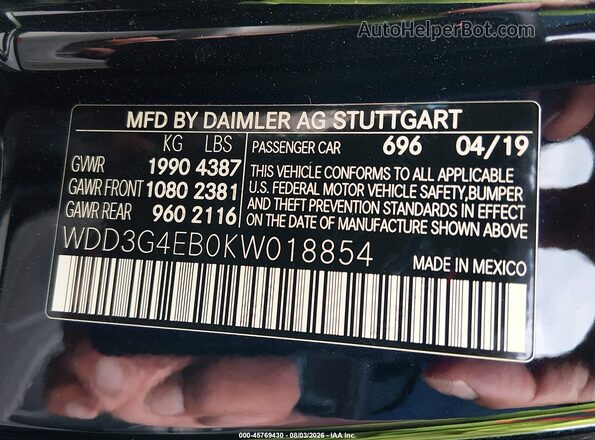 WDD3G4EB0KW018854 2019 MERCEDES-BENZ A 220 Черный Вид подкапотного пространства