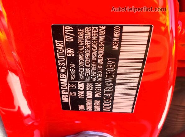 WDD3G4EB0KW030891 2019 MERCEDES-BENZ A Red ძრავის განყოფილების ხედი