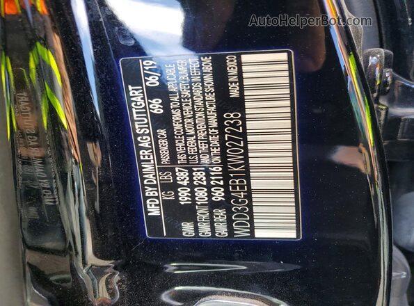 WDD3G4EB1KW027238 2019 MERCEDES-BENZ A Black Вид наклейки з VIN-кодом