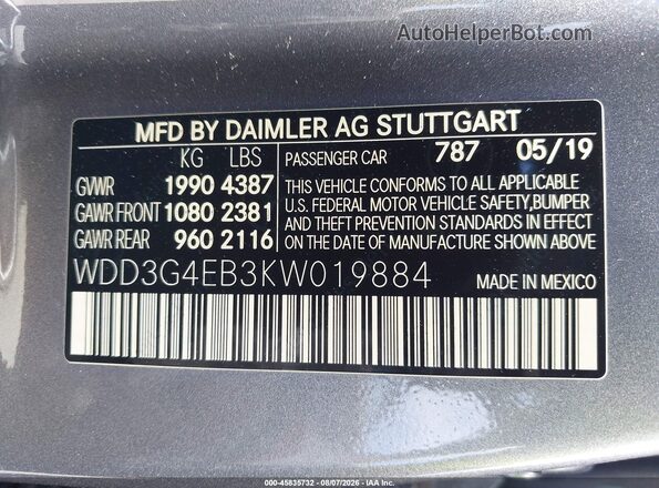 WDD3G4EB3KW019884 2019 MERCEDES-BENZ A 220 Gray Вид підкапотного простору