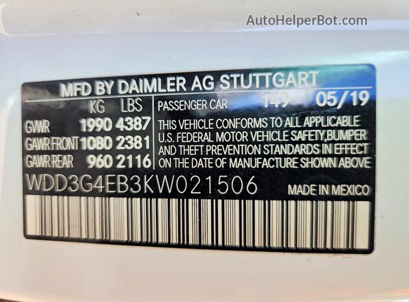 WDD3G4EB3KW021506 2019 MERCEDES-BENZ A Белый Вид подкапотного пространства