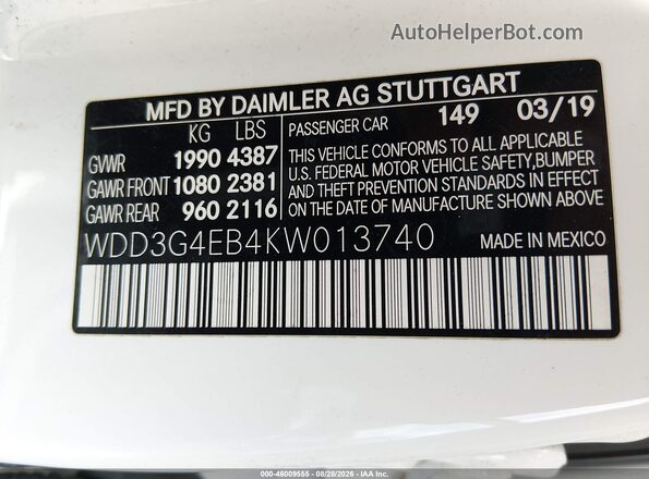 WDD3G4EB4KW013740 2019 MERCEDES-BENZ A 220 Белый Вид подкапотного пространства
