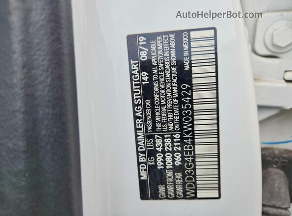 WDD3G4EB4KW035429 2019 MERCEDES-BENZ A Белый Вид подкапотного пространства