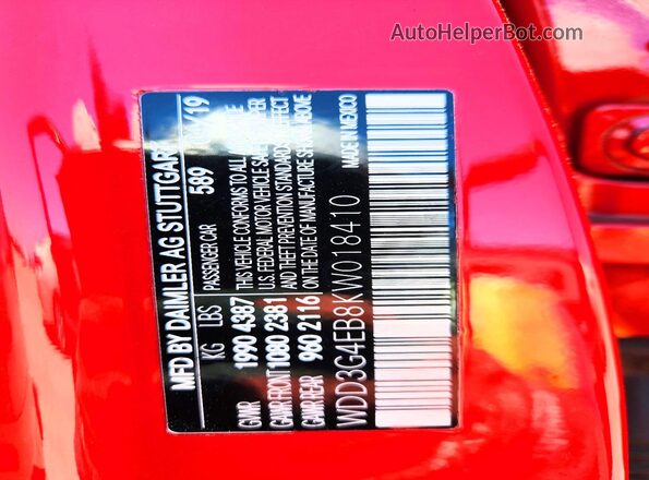 WDD3G4EB8KW018410 2019 MERCEDES-BENZ A Red Vista del compartimento del motor