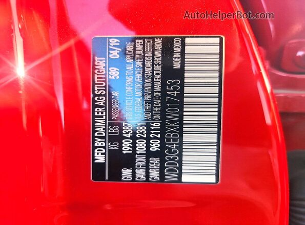WDD3G4EBXKW017453 2019 MERCEDES-BENZ A Red VIN sticker view