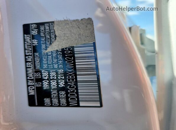 WDD3G4EBXKW021955 2019 MERCEDES-BENZ A White VIN sticker view