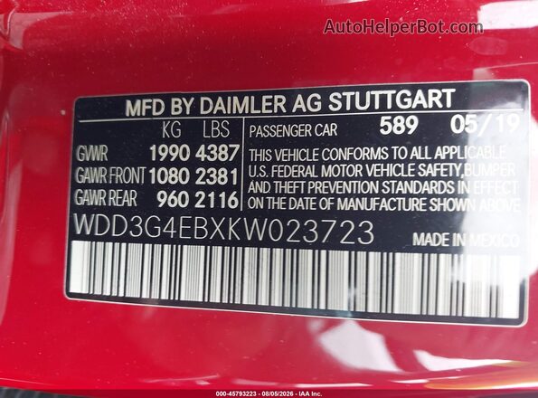 WDD3G4EBXKW023723 2019 MERCEDES-BENZ A 220 Red Widok komory silnika