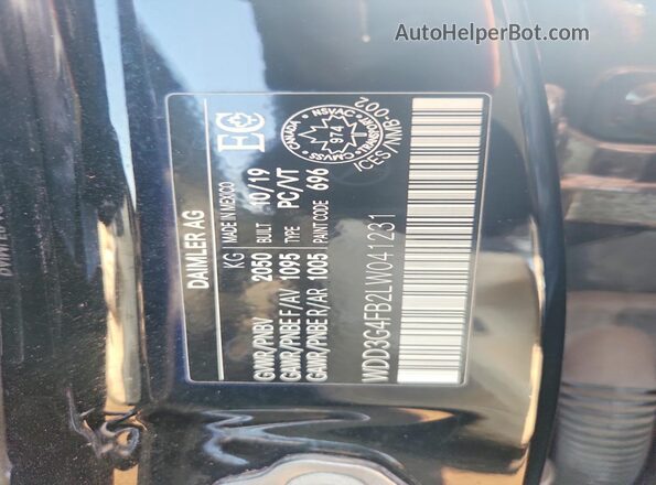 WDD3G4FB2LW041231 2020 MERCEDES-BENZ A Black VIN კოდის სტიკერის ხედი
