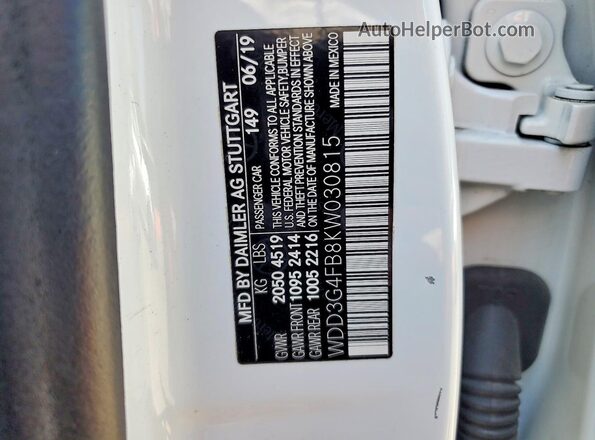WDD3G4FB8KW030815 2019 MERCEDES-BENZ A Белый Вид подкапотного пространства